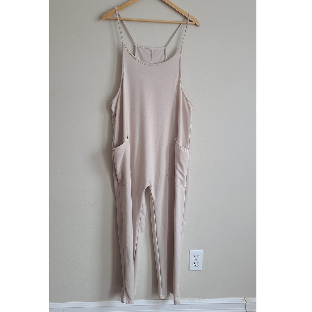 Beige Soft Stretch Lounge Romper Minimalist Athleisure One Piece Womens‎ M
